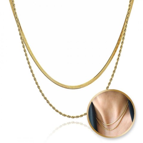 Naszyjnik stal szlachetna pozłacana 14k złotem żyłka, podwójny NST2179