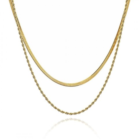 Naszyjnik stal szlachetna pozłacana 14k złotem żyłka, podwójny NST2179