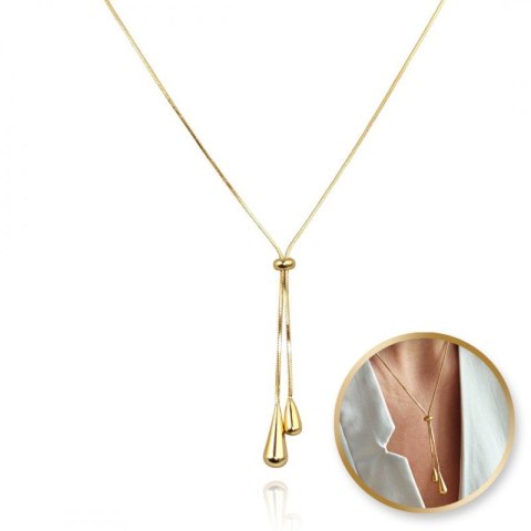 Naszyjnik stal szlachetna pozłacana 14k złotem, krople zwisające NST2158